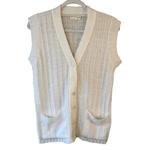 Vintage Golden Crown Creation White Knit Sleeveless Sweater Vest Size M